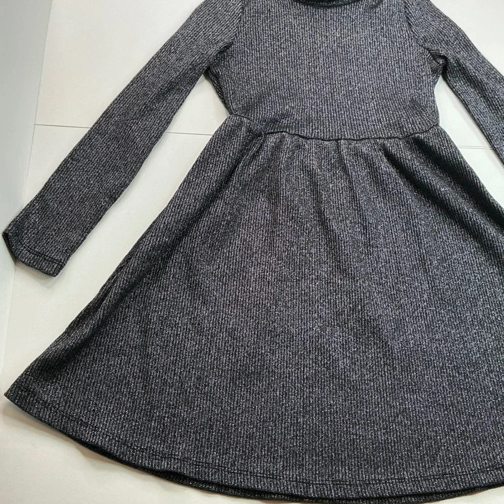 Rare Editions Silver Metallic Cowl Neck Dress Kids Size 12 Shimmer Long Sleeve